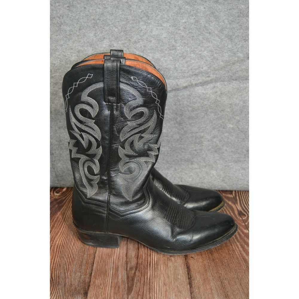 Dan Post DP2110R Milwaukee Black Leather‎ Embroidered Western Boots 12 Cowboy